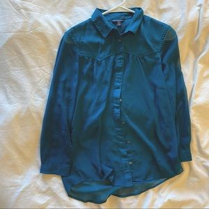 American Eagle Outfitters teal button up long sleeve shirt